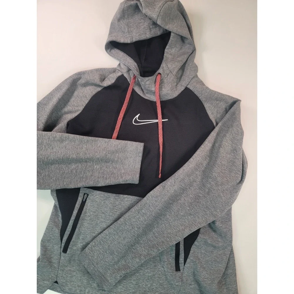 Nike Therma-FIT Pullover Hoodie Gray Black Swoosh Men's Large